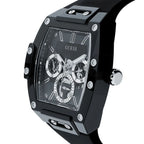 Guess Phoenix GW0203G3 Black Rubber Case Silver Accents Skeleton Dial Watch