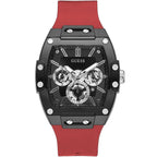 Guess Phoenix GW0203G4 Black Case Skeleton Dial Red Rubber Strap Watch