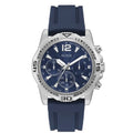 Guess Commander GW0211G1 Silver Case Blue Dial Blue Rubber Strap Men's Watch