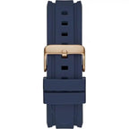 Guess Commander GW0211G4 Rose Gold Case Blue Bezel Rubber Strap Men's Watch