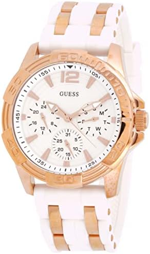 Guess W0615L1 Women's Rose Gold & White Rubber Strap Watch