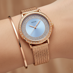 Guess Willow W0836L1 Rose Gold Woven Mesh Glitz Dial Women's Watch