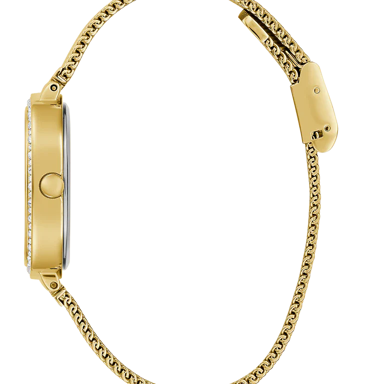 Guess Tapestry GW0354L4 Square Gold Case Crystal Bezel Burgundy Dial Gold Mesh Women's Watch