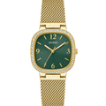 Guess GW0354L5 Square Gold Case Crystal Bezel Green Dial Gold Mesh Women's Watch