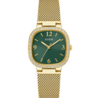 Guess GW0354L5 Square Gold Case Crystal Bezel Green Dial Gold Mesh Women's Watch