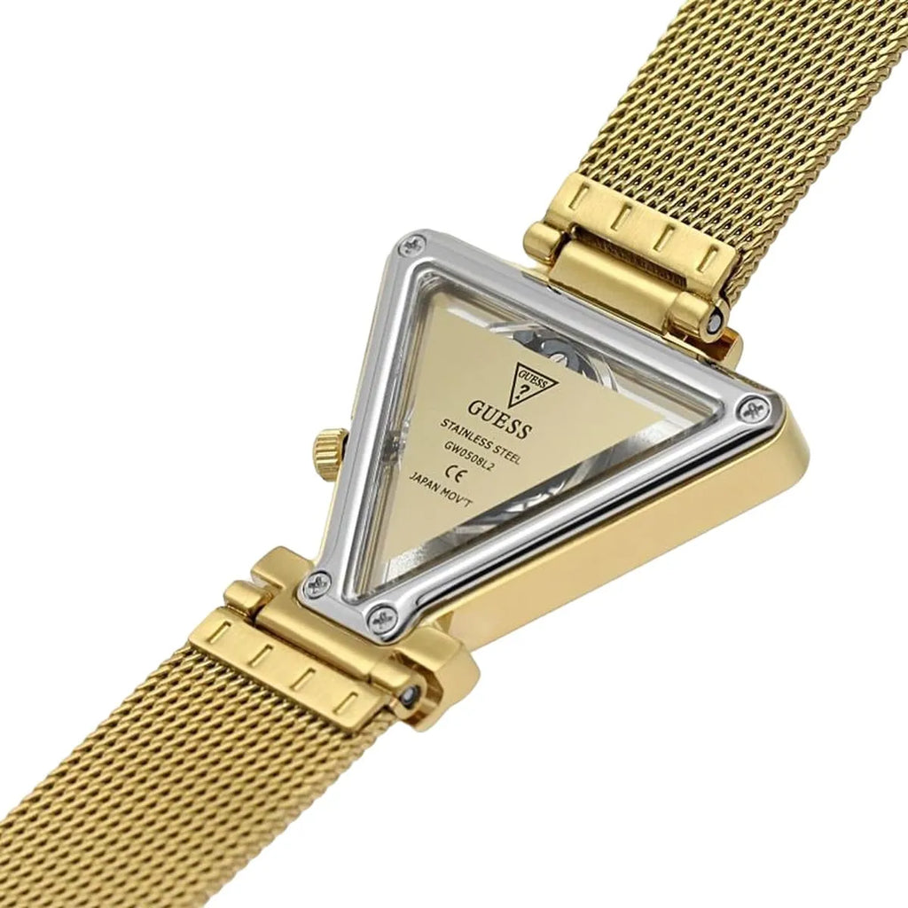 Guess Fame GW0508L2 Gold Triangle Case Crystal Bezel Gold Mesh Women's Watch