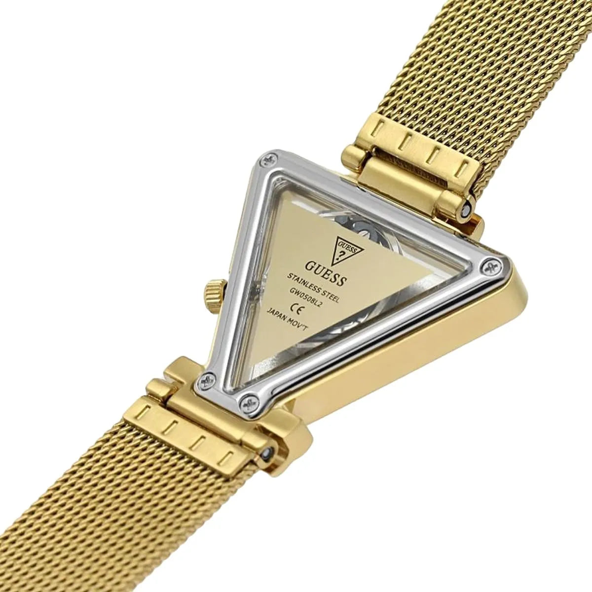 Guess Fame GW0508L2 Gold Triangle Case Crystal Bezel Gold Mesh Women's Watch
