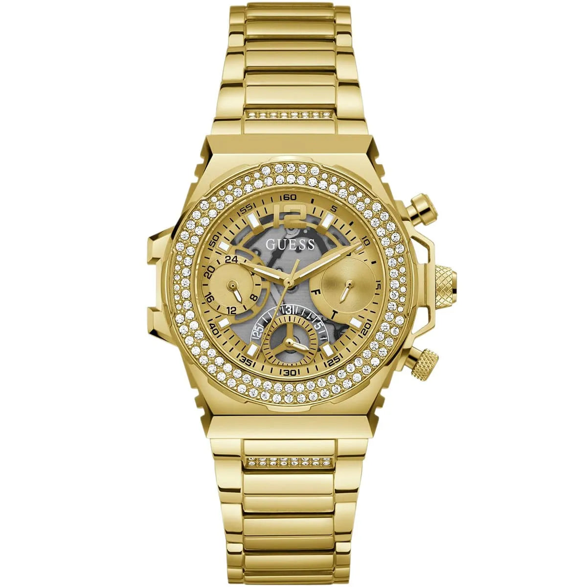 Guess Fusion Multi-Function GW0552L2 Gold Case Crystal Bezel Gold Metal Women's Watch