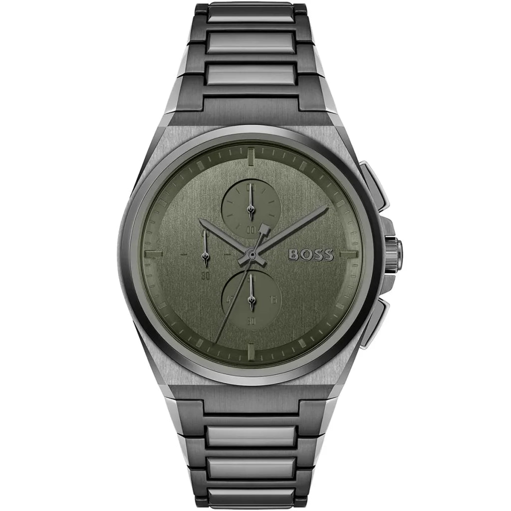 Hugo Boss Steer 1514045 Men's Gunmetal Steel Watch with Olive Green Dial