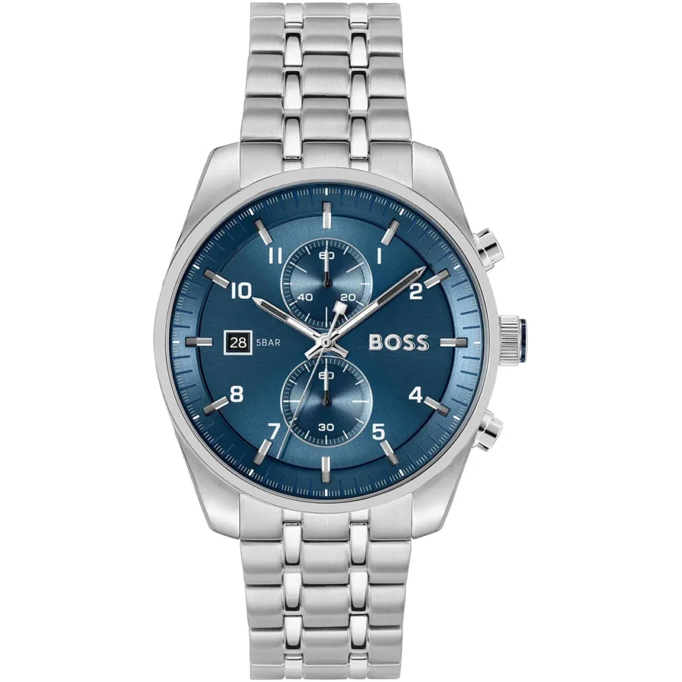Hugo Boss Skytraveller 1514216 Men's Silver Steel Watch with Blue Dial