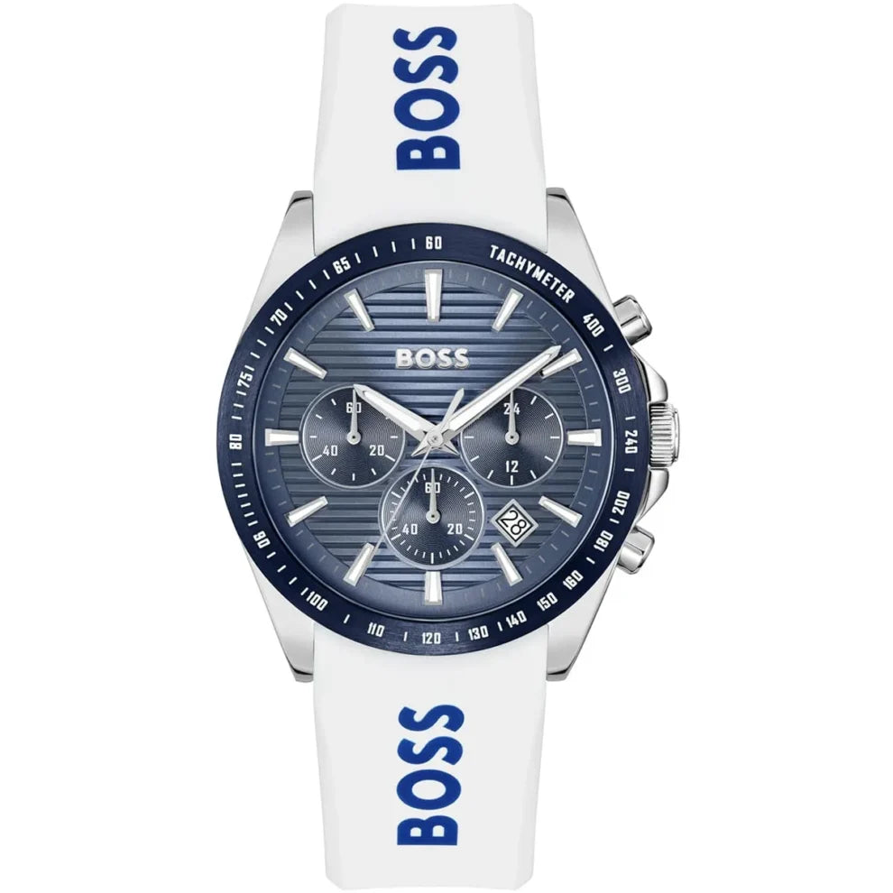 Hugo Boss Strike 1514238 Men's Blue Dial Watch with White Logo Rubber Strap