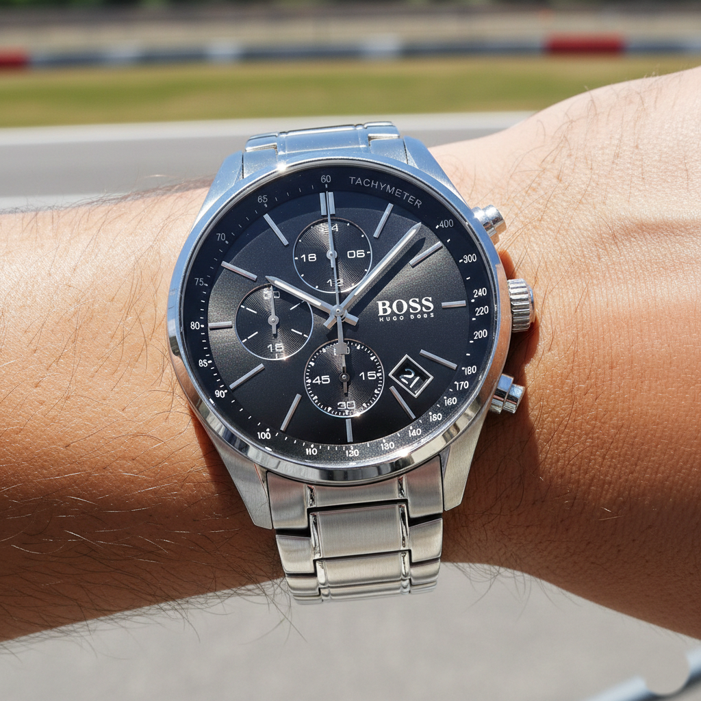 Hugo Boss Grand Prix 1513477 Silver-Tone Black Dial Chronograph Men's Watch