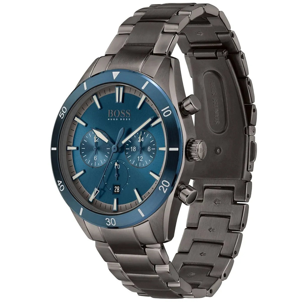 Hugo Boss Santiago 1513863 Grey IP Blue Dial Chronograph Men's Watch