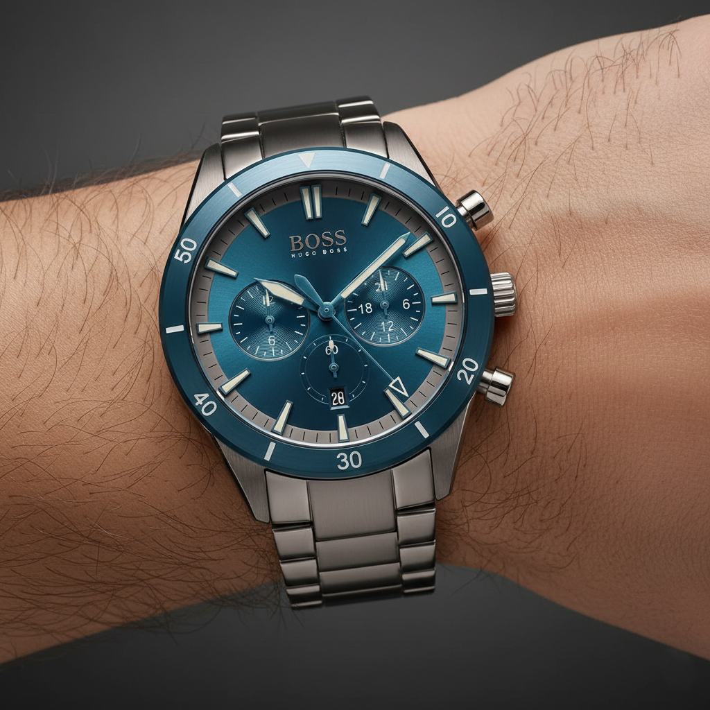 Hugo Boss Santiago 1513863 Grey IP Blue Dial Chronograph Men's Watch