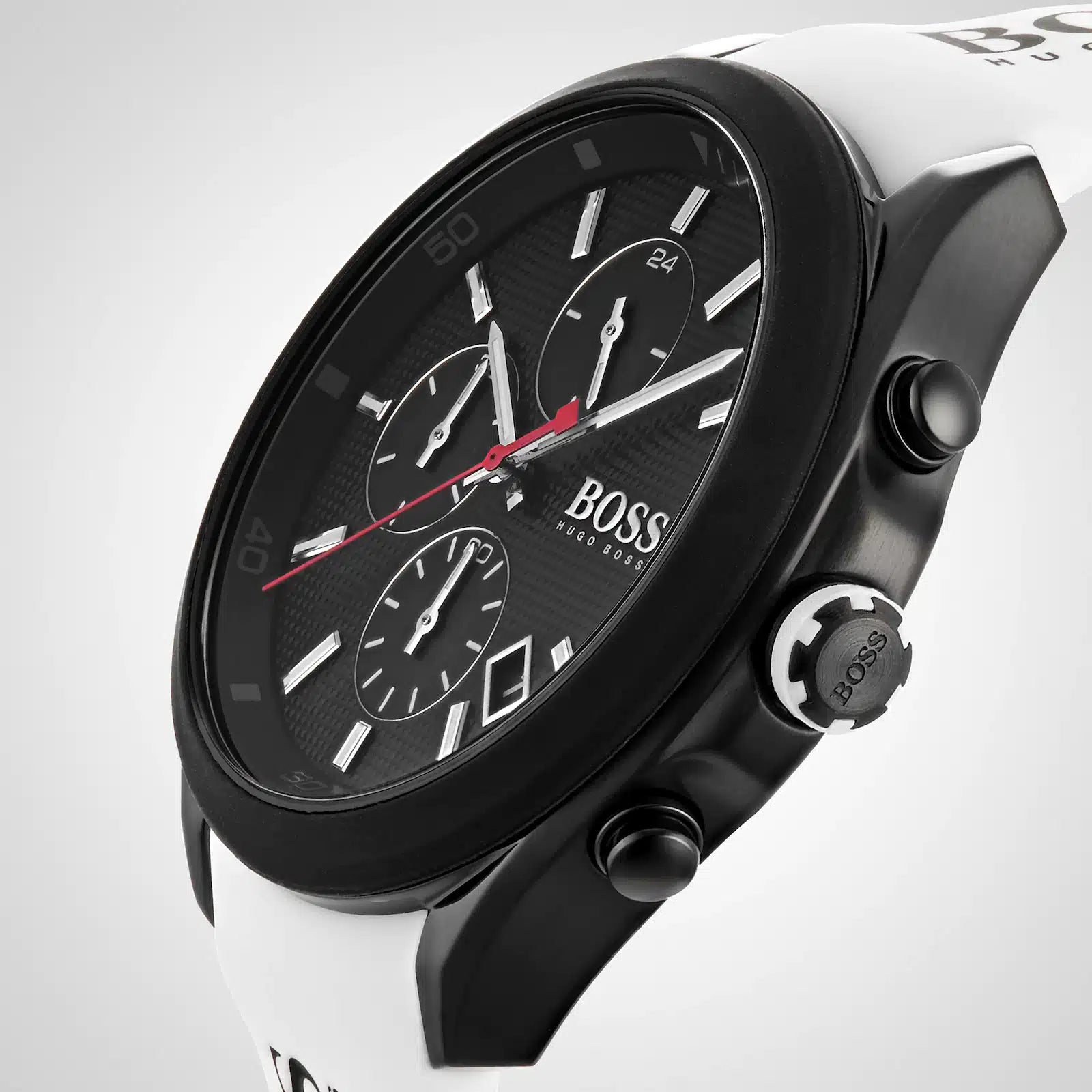 Hugo Boss Velocity 1513718 Black Dial White Rubber Strap Chronograph Men's Watch