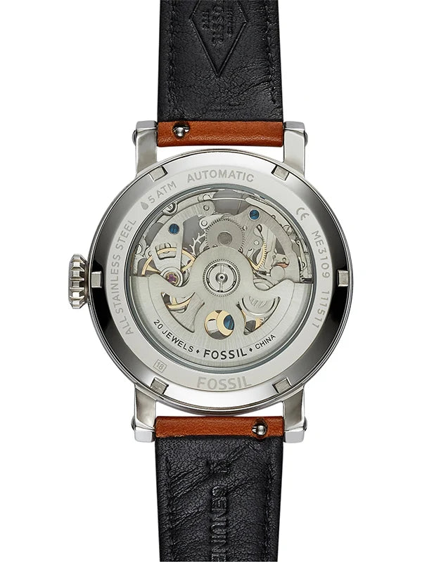 Fossil Original Boyfriend ME3109 Automatic Skeleton Tan Leather Watch