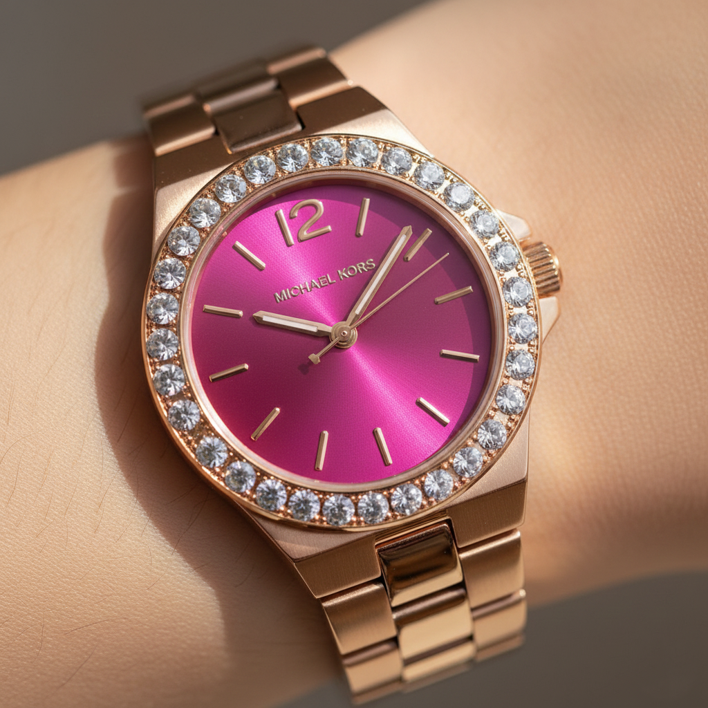 Michael Kors Lennox MK7396 Rose Gold Watch with Vibrant Fuchsia Dial