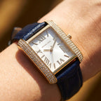 Michael Kors Emery MK2982 Rectangular Gold Tone Navy Blue Leather Women Watch