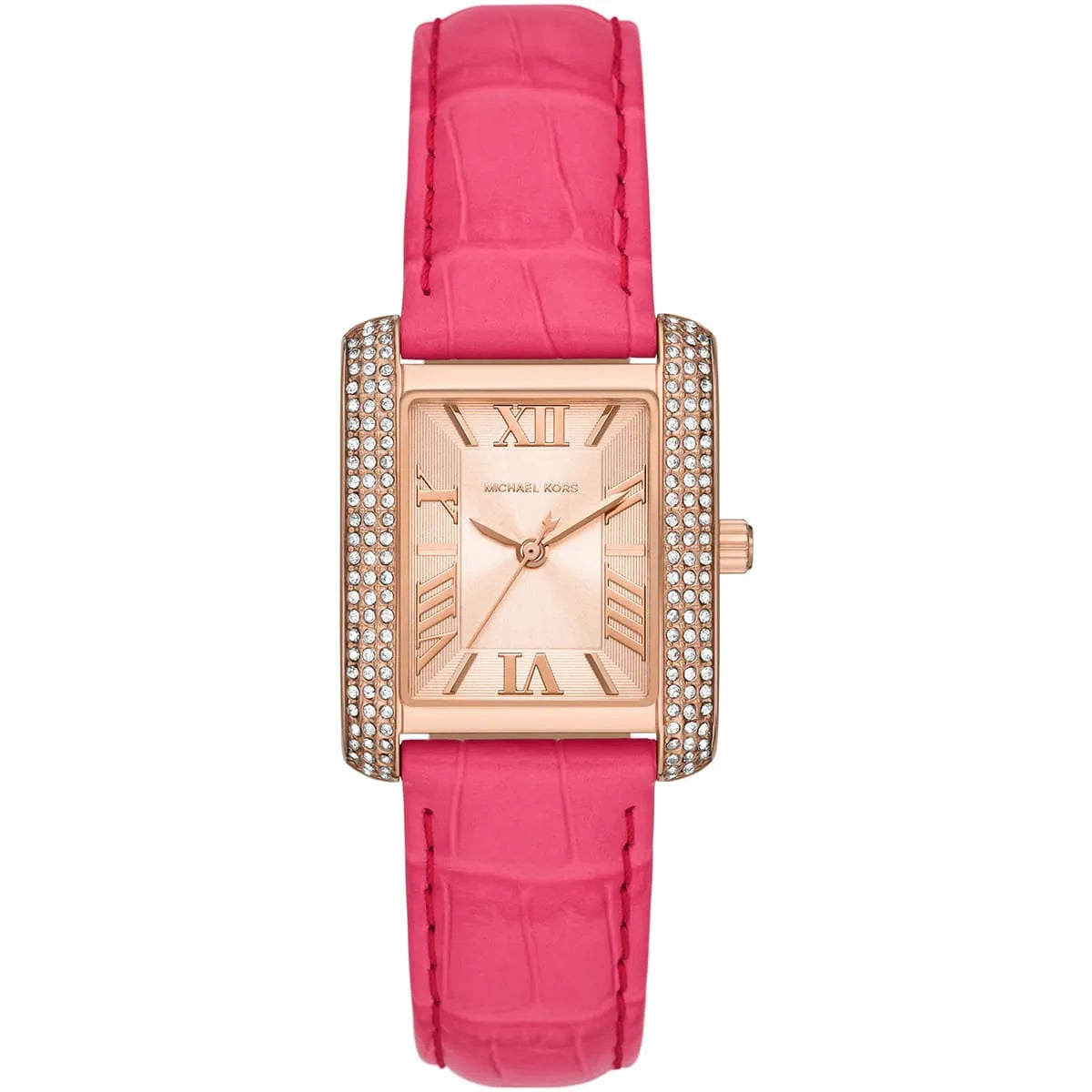 Michael Kors Emery MK2984 Rectangular Rose Gold Tone Pink Leather Women Watch