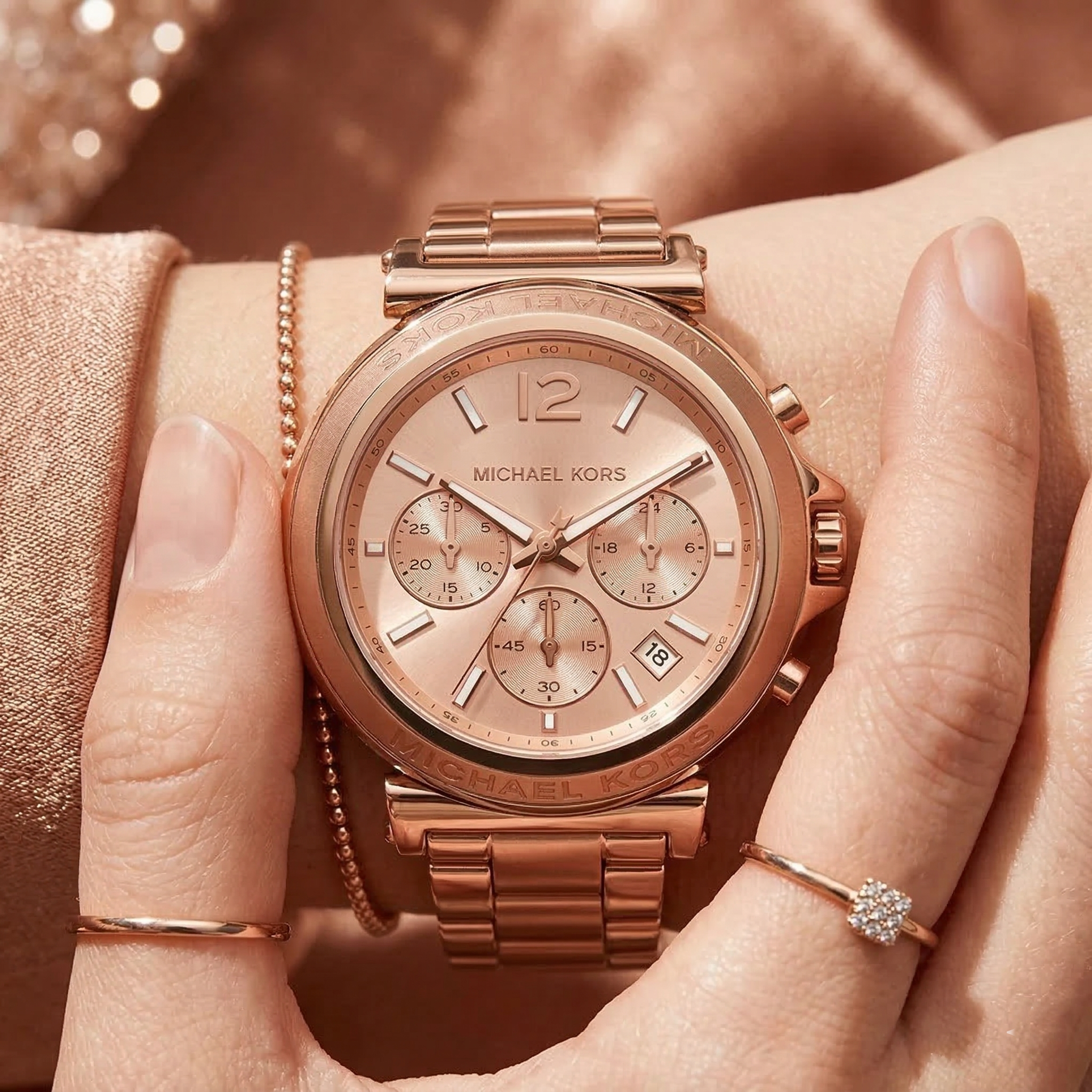 Michael Kors Raquel MK4688 Rose Gold-Tone Chronograph Geometric Case Women's Watch