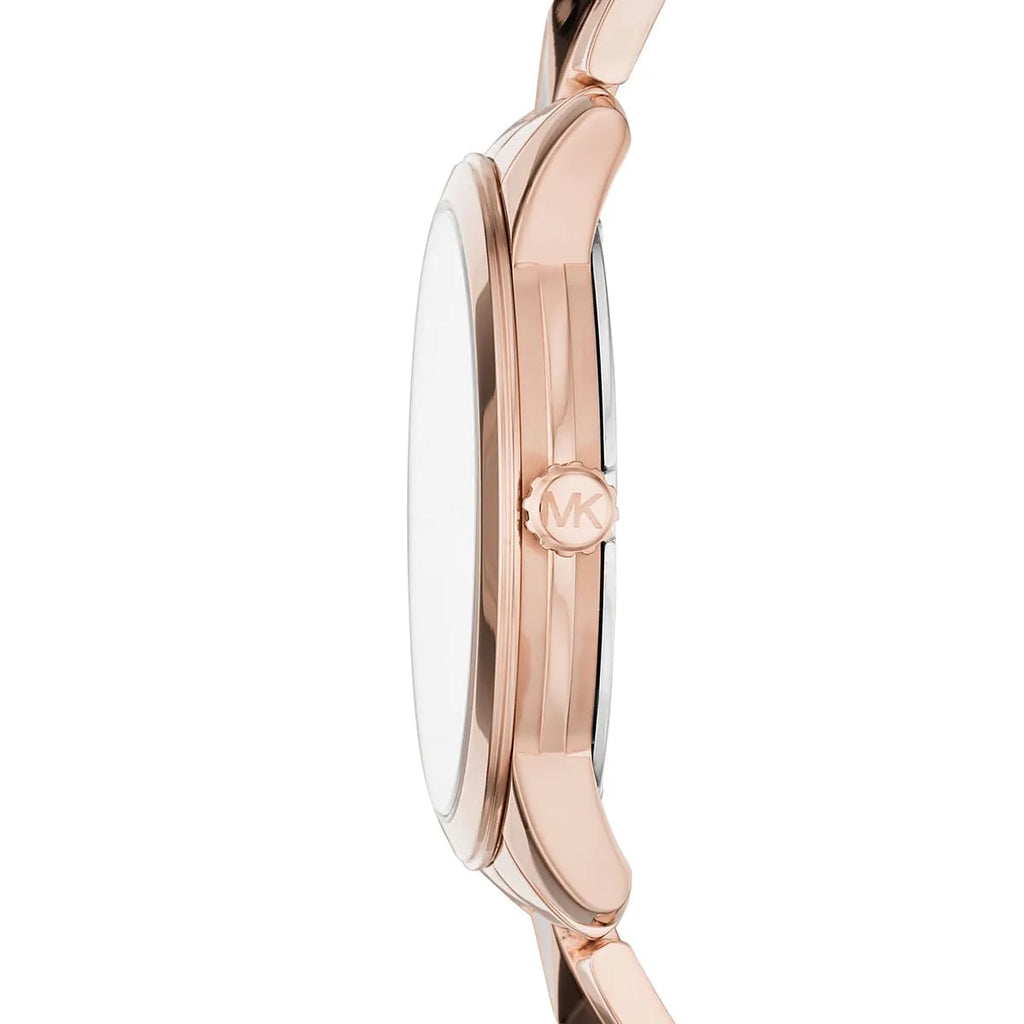 Michael Kors Runway MK6671 Rose Gold White Mother of Pearl Pyramid Link Women's Watch