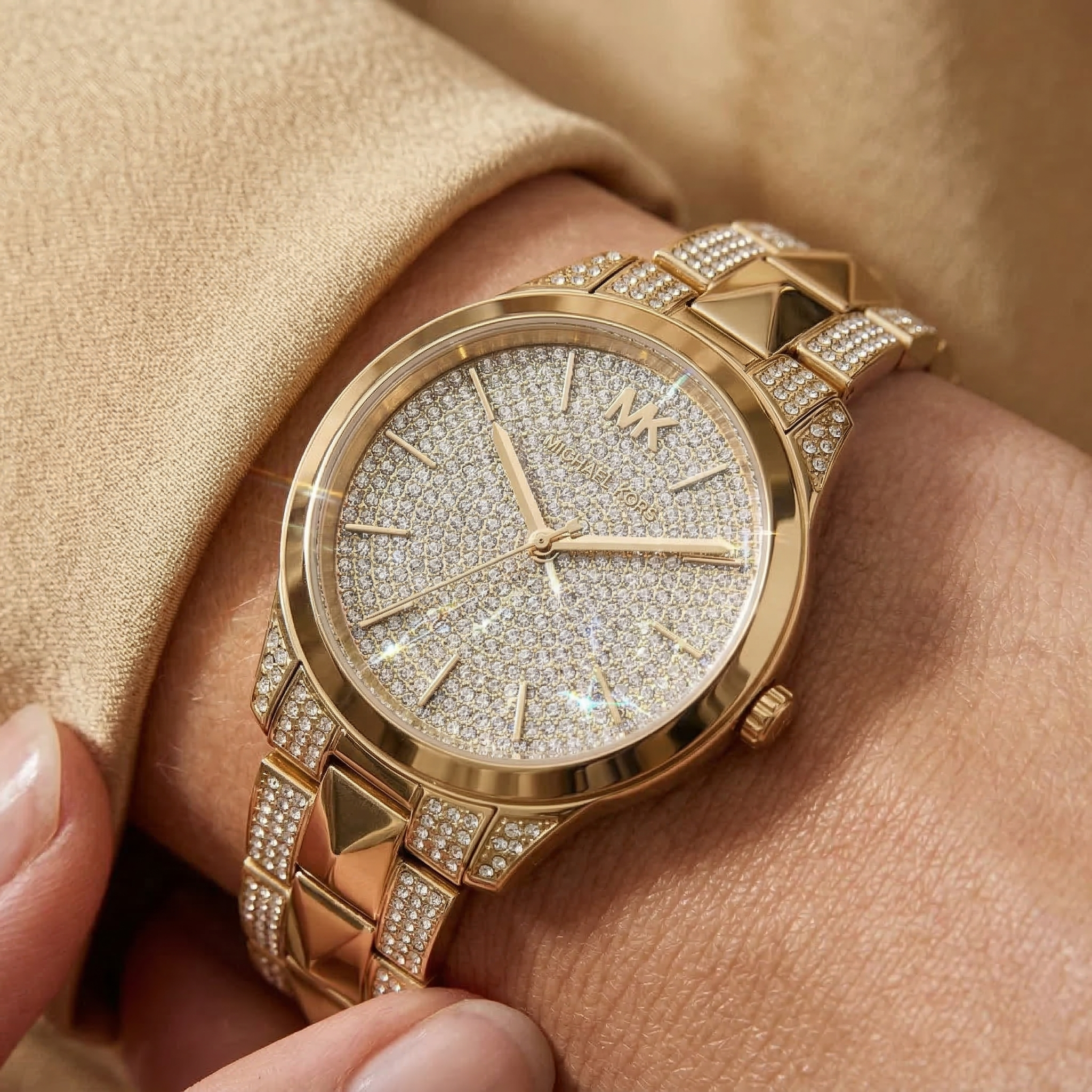 Michael Kors Runway Mercer MK6715 Gold-Tone Full Pavé Crystal Women's Watch