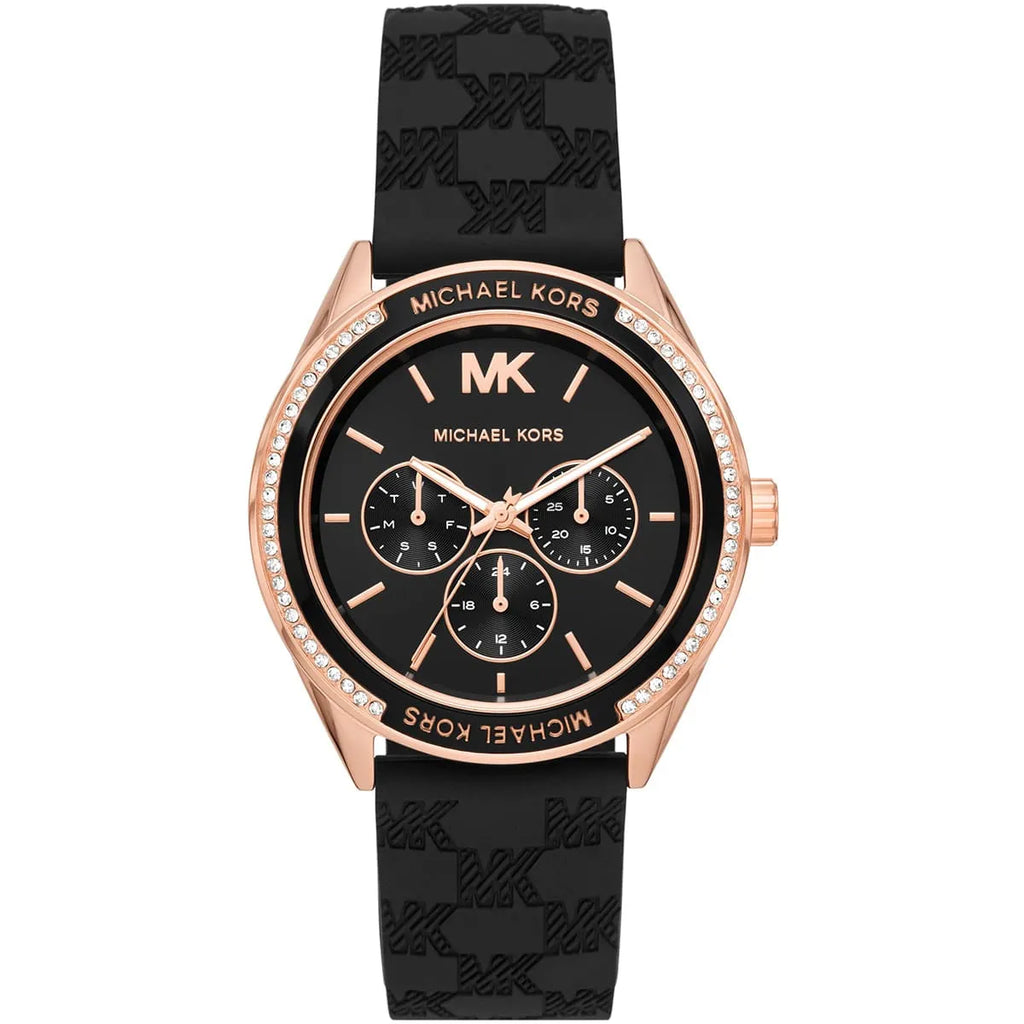 Michael Kors Jessa MK7266 Rose Gold Tone Black Dial Black Rubber Women's Watch