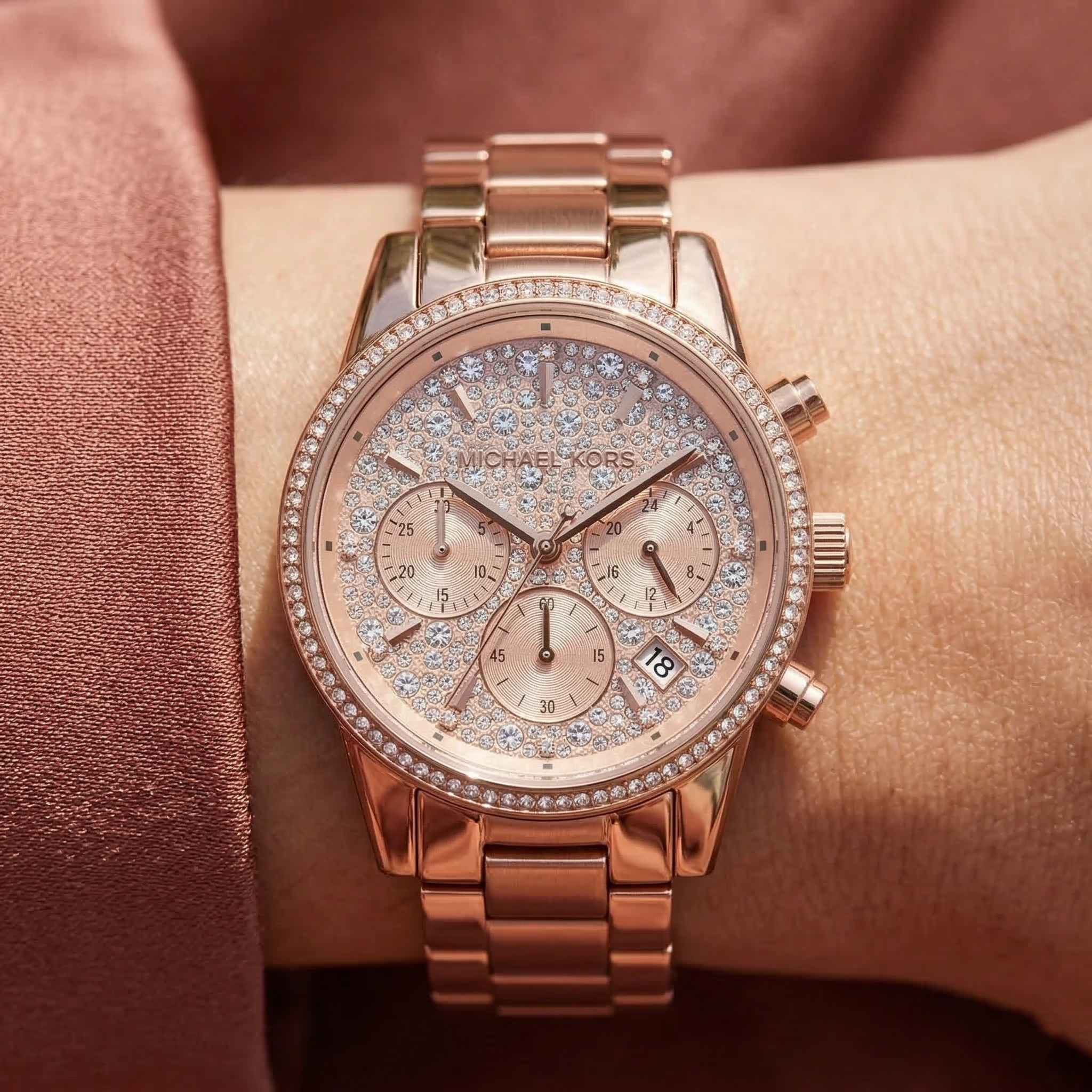 Michael Kors Ritz MK7302 Rose Gold Tone Full Pavé Crystal Women's Watch