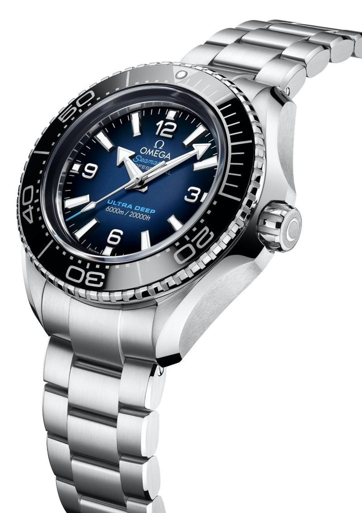 Omega Seamaster Planet Ocean 6000M Co Axial Master Chronometer Blue Dial Silver Steel Strap Watch for Men Automatic size 43.5mm