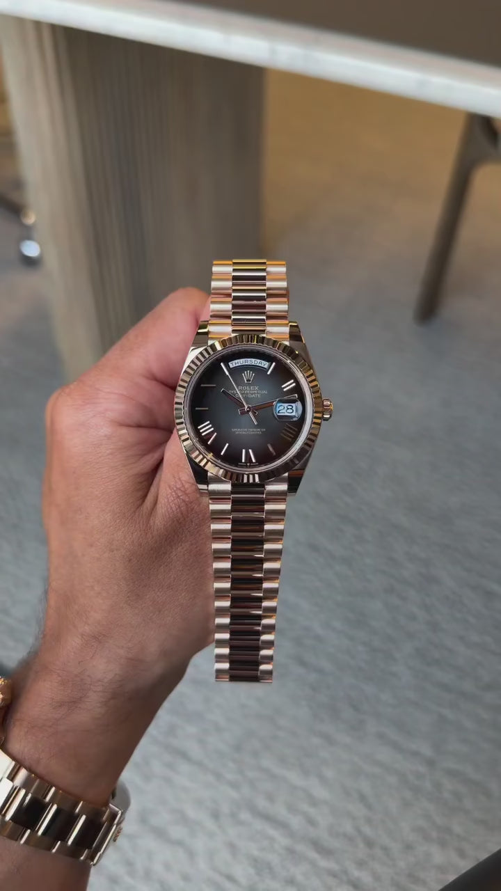 Rolex Day-Date "President" 40mm Everose Gold Slate Roman Ombre "Smoke" Dial