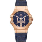 Maserati Potenza 4800Rose Gold Blue Dial Leather Men's Watch