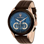 Maserati Traguardo R8871612024 Rose Gold Case Blue Dial Brown Leather Watch