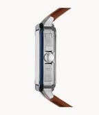 Fossil Inscription Automatic Skeleton Blue Dial Brown Leather Strap Watch for Men - BQ2571