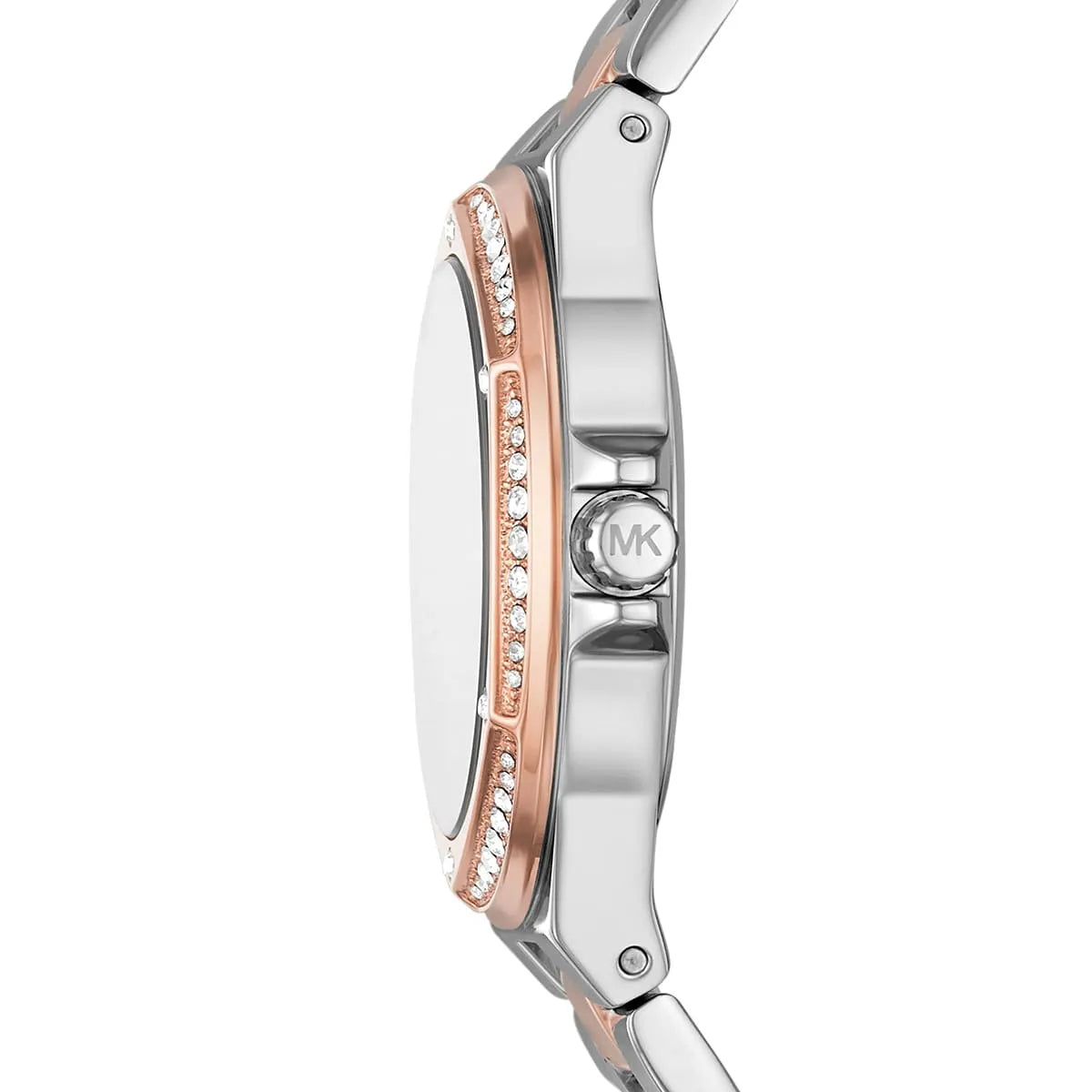 Michael Kors Lennox MK6989 Two-Tone Watch with Crystal Bezel and Silver Dial