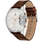 Tommy Hilfiger Baker 1710450 Silver Case White Semi-Skeleton Dial Brown Leather Men's Watch