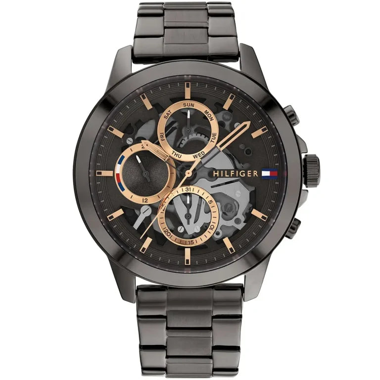 Tommy Hilfiger Henry 1710479 Gunmetal Skeleton Dial Rose Gold Accents Men's Watch