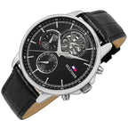 Tommy Hilfiger Stewart 1710605 Black Leather Strap Semi-Skeleton Men's Watch
