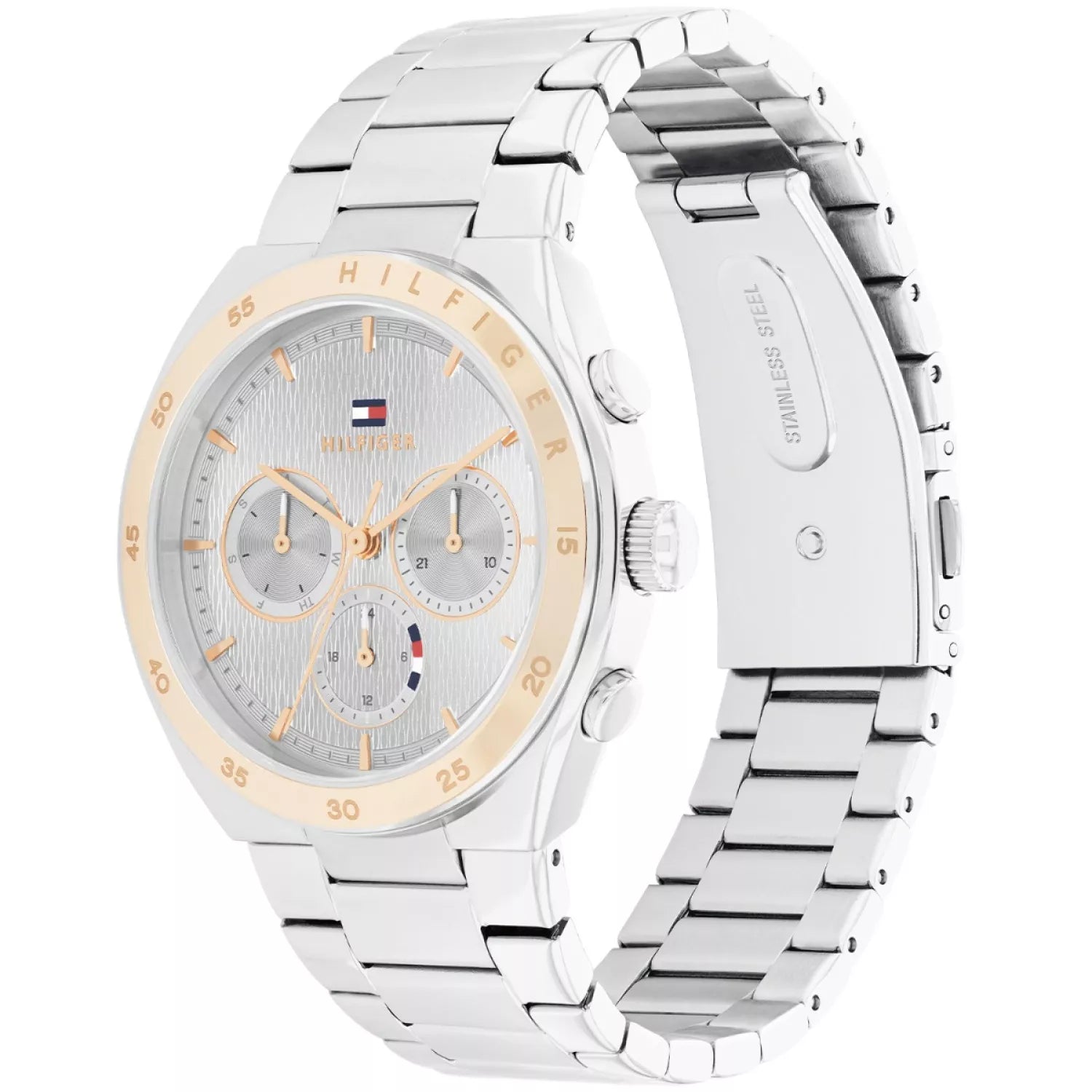 Tommy Hilfiger Tea 1782573 Two-Tone Silver & Rose Gold Wavy Dial Women's Watch