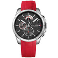 Tommy Hilfiger Decker 1791351 Silver Case Black Dial Red Silicone Men's Watch