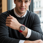 Tommy Hilfiger Decker 1791351 Silver Case Black Dial Red Silicone Men's Watch