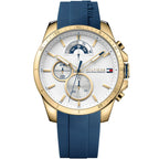 Tommy Hilfiger Decker 1791353 Gold Case White Dial Blue Silicone Men's Watch