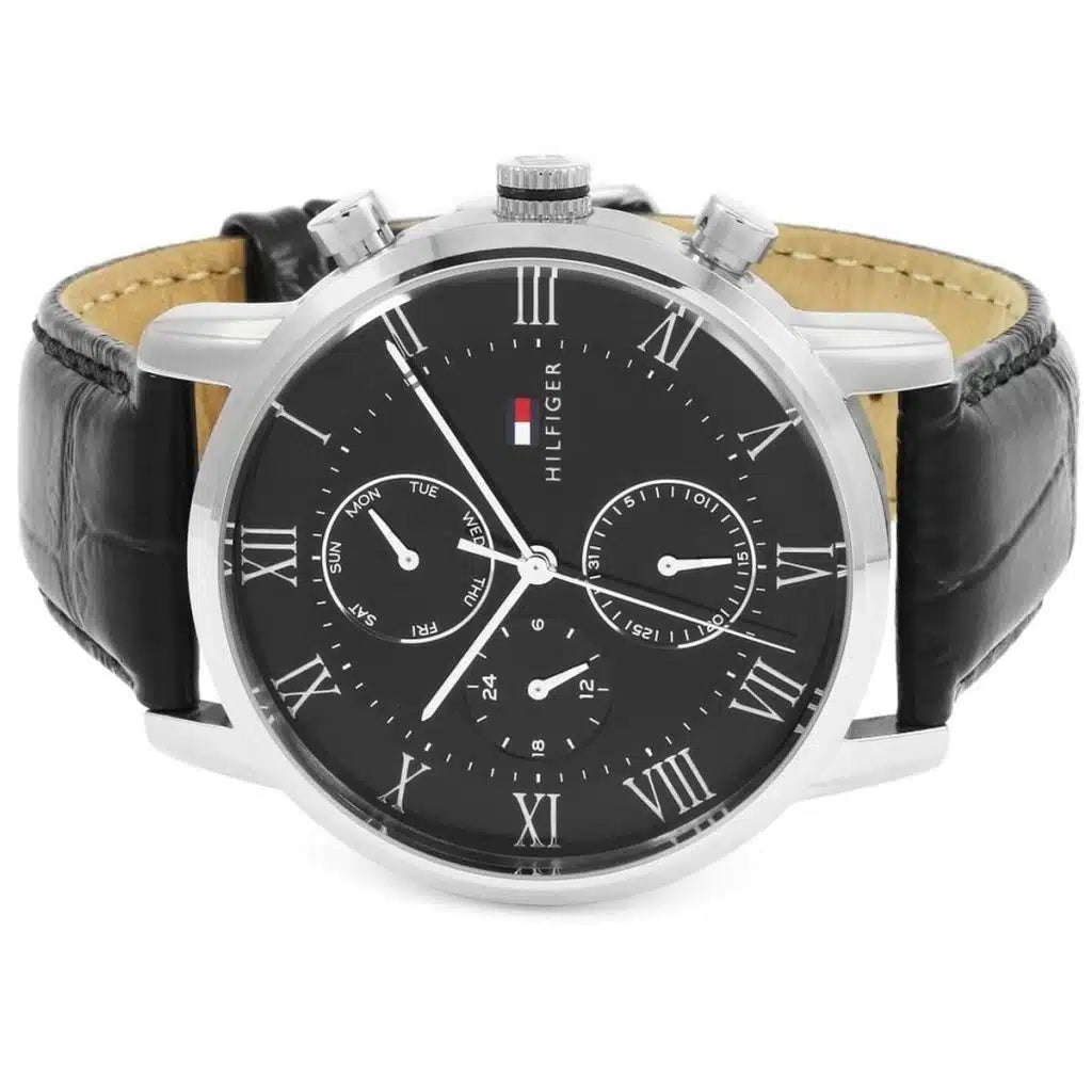 Tommy Hilfiger Kane 1791401 Multi-Function Black Dial Men's Black Leather Watch