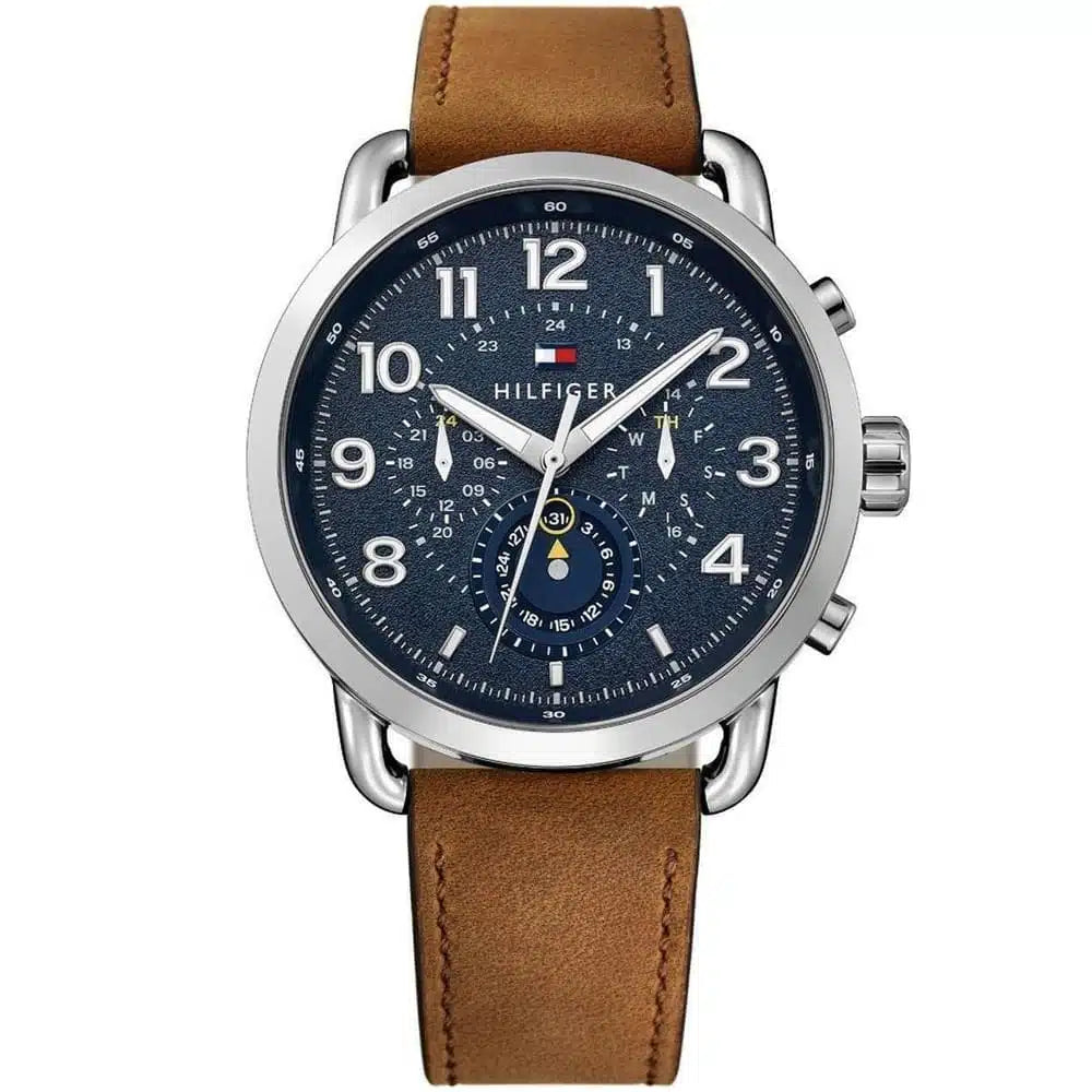 Tommy Hilfiger Briggs 1791424 Silver Case Navy Blue Dial Brown Leather Men's Watch