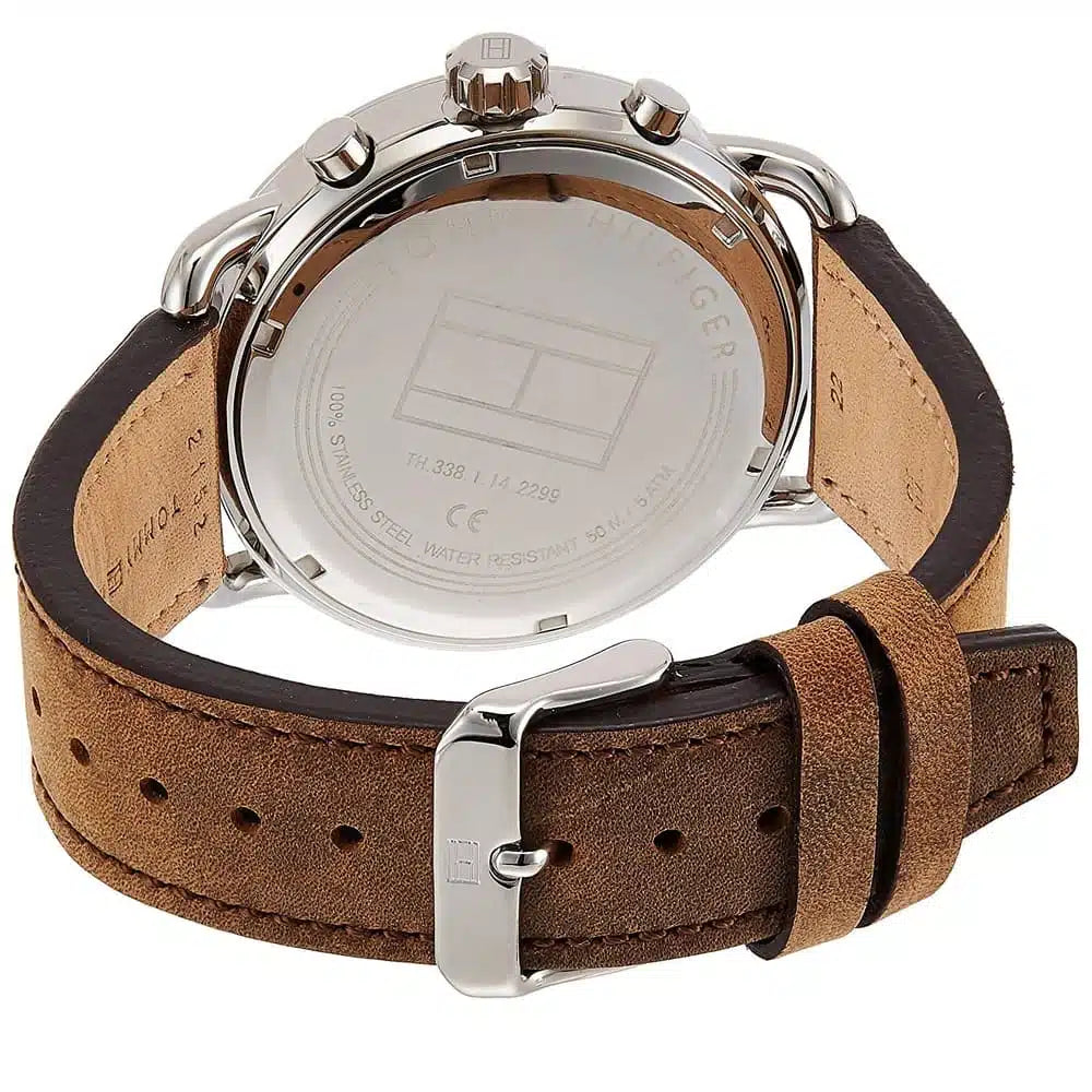 Tommy Hilfiger Briggs 1791424 Silver Case Navy Blue Dial Brown Leather Men's Watch