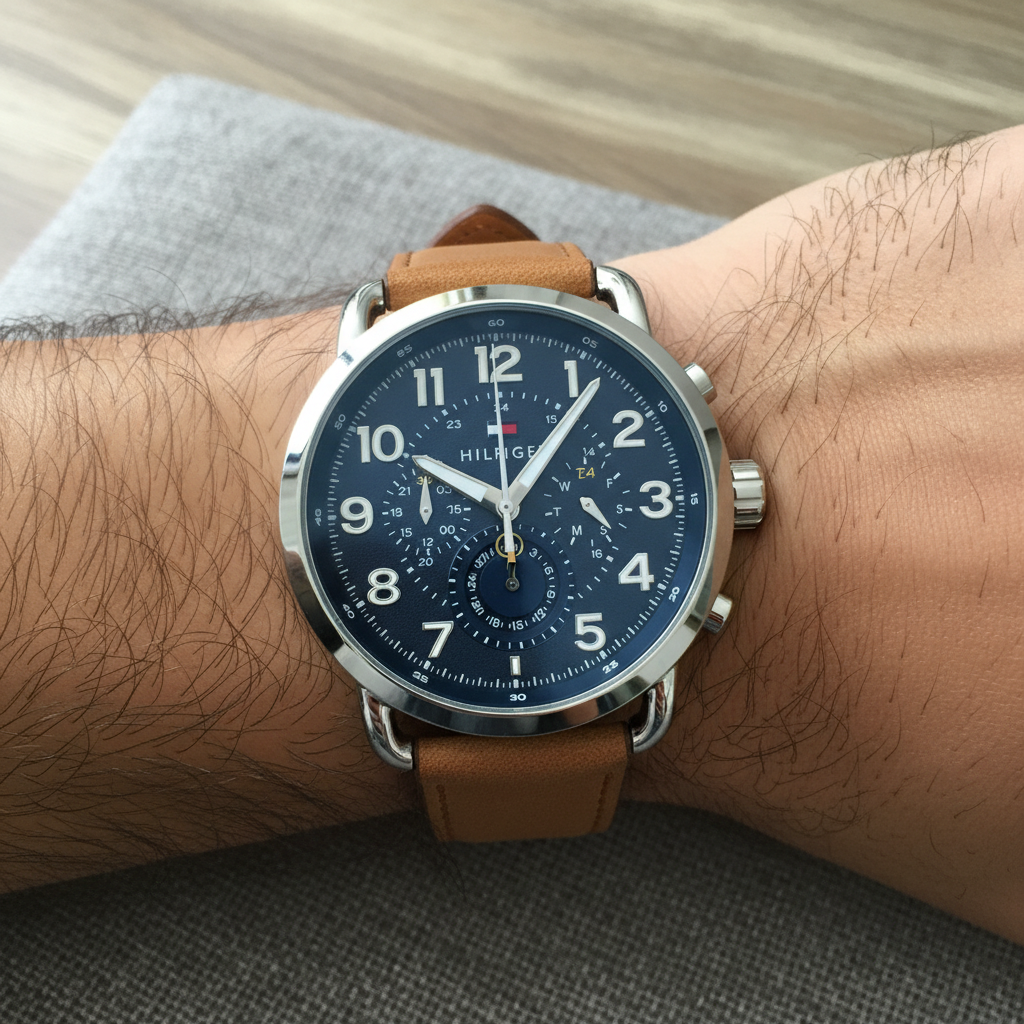 Tommy Hilfiger Briggs 1791424 Silver Case Navy Blue Dial Brown Leather Men's Watch