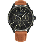Tommy Hilfiger Gavin 1791470 Black Case Black Dial Light Brown Leather Men's Watch