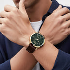 Tommy Hilfiger Hunter 1791607 Gold Case Green Textured Dial Brown Leather Men's Watch