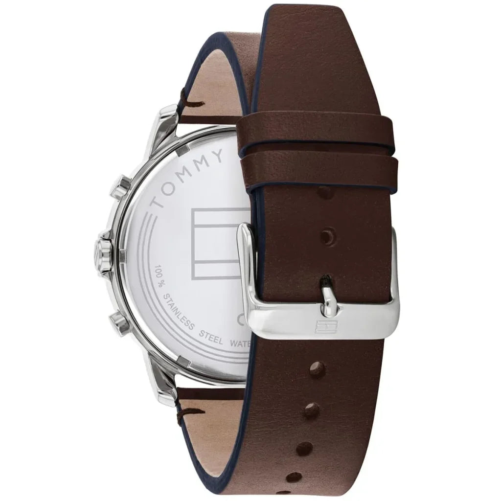 Tommy Hilfiger Jameson 1791797 Silver Case Blue Dial Brown Leather Men's Watch