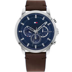 Tommy Hilfiger Jameson 1791797 Silver Case Blue Dial Brown Leather Men's Watch