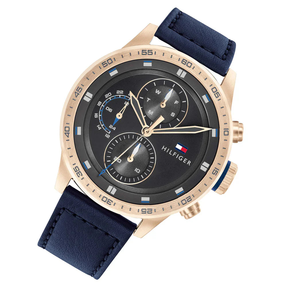 Tommy Hilfiger Trent 1791808 Rose Gold Case Grey Dial Blue Leather Men's Watch